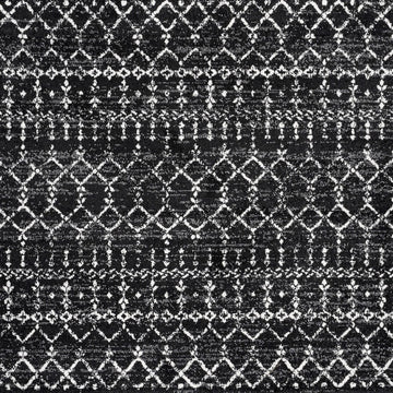 Moroccan Hype Boho Vintage Diamond Area Rug Black/Ivory